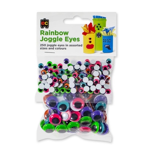 Joggle Eyes Rainbow Cols & Black Pupil 7 &15mm Pk250 EC